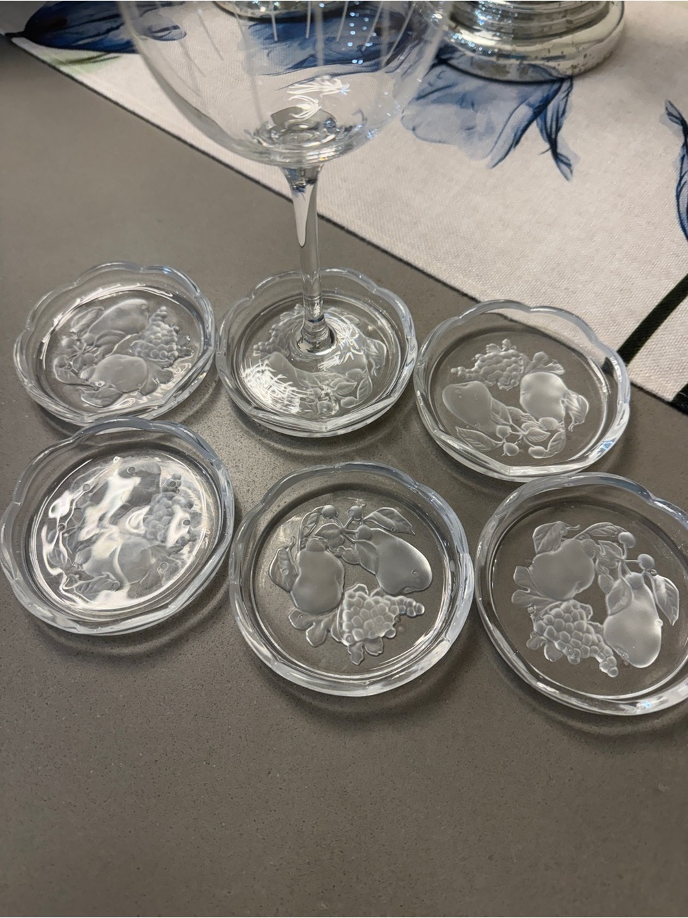 Vintage coasters crystal  Brussels pattern Val St Lambert intaglio design